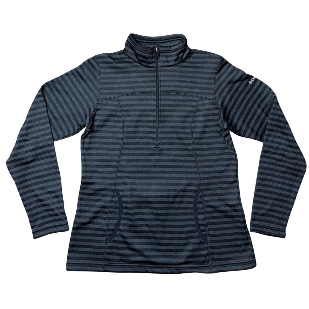 Columbia Womens Quarter Zip Fleece Pullover Striped Gray Black Size M Activewear